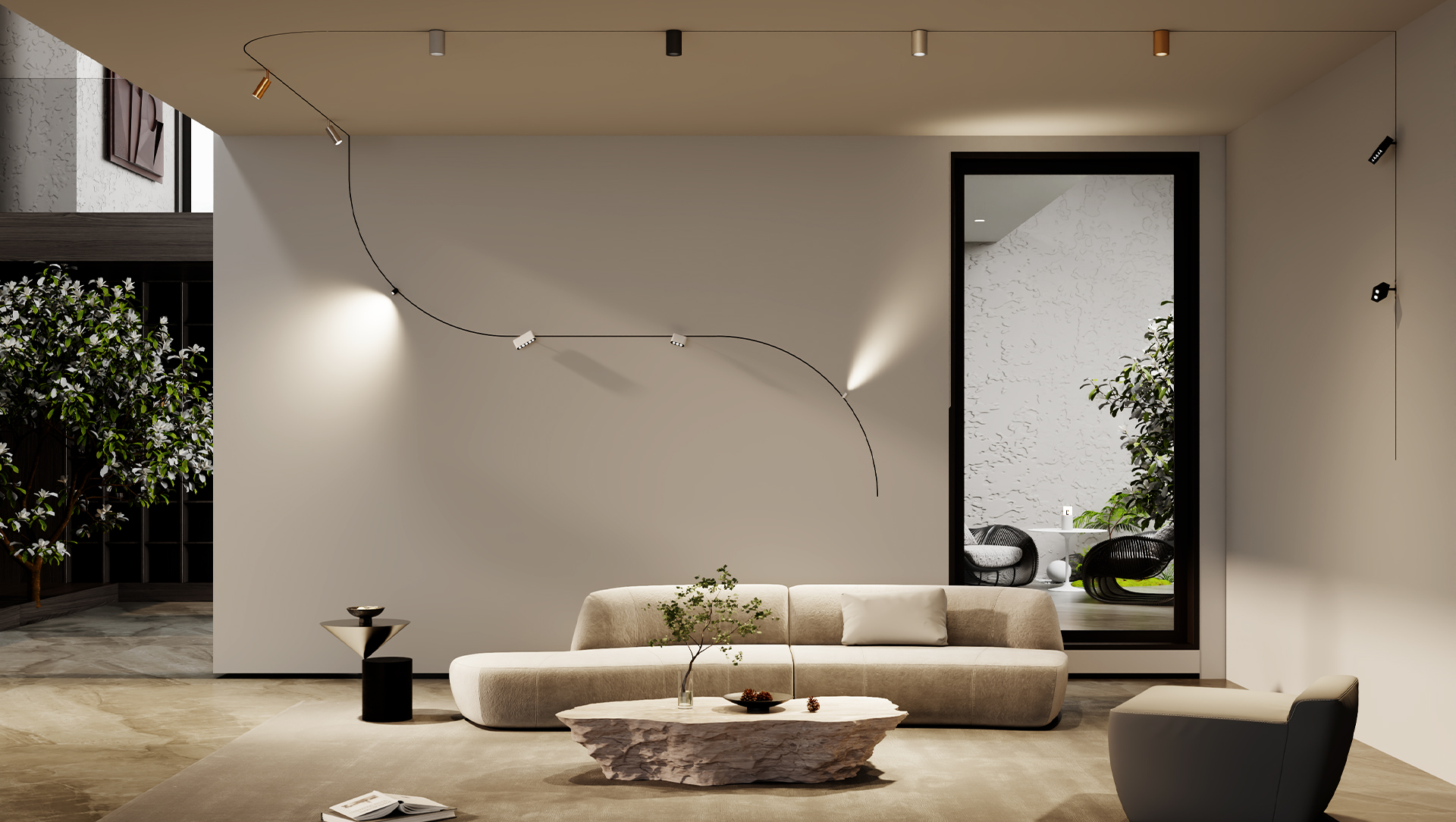 Green Ray LED — Iluminación arquitectónica en living de diseño